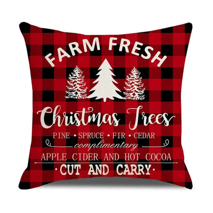 Farmhouse red christmas elk pillowcase living room embroidered decor