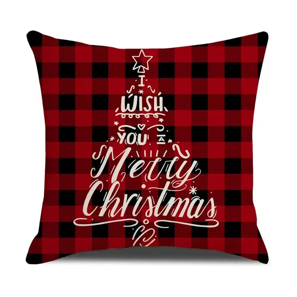 Farmhouse red christmas elk pillowcase living room embroidered decor