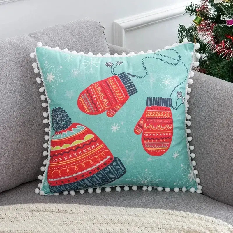 Farmhouse red christmas elk pillowcase living room embroidered decor