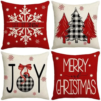 Farmhouse red christmas elk pillowcase living room embroidered decor