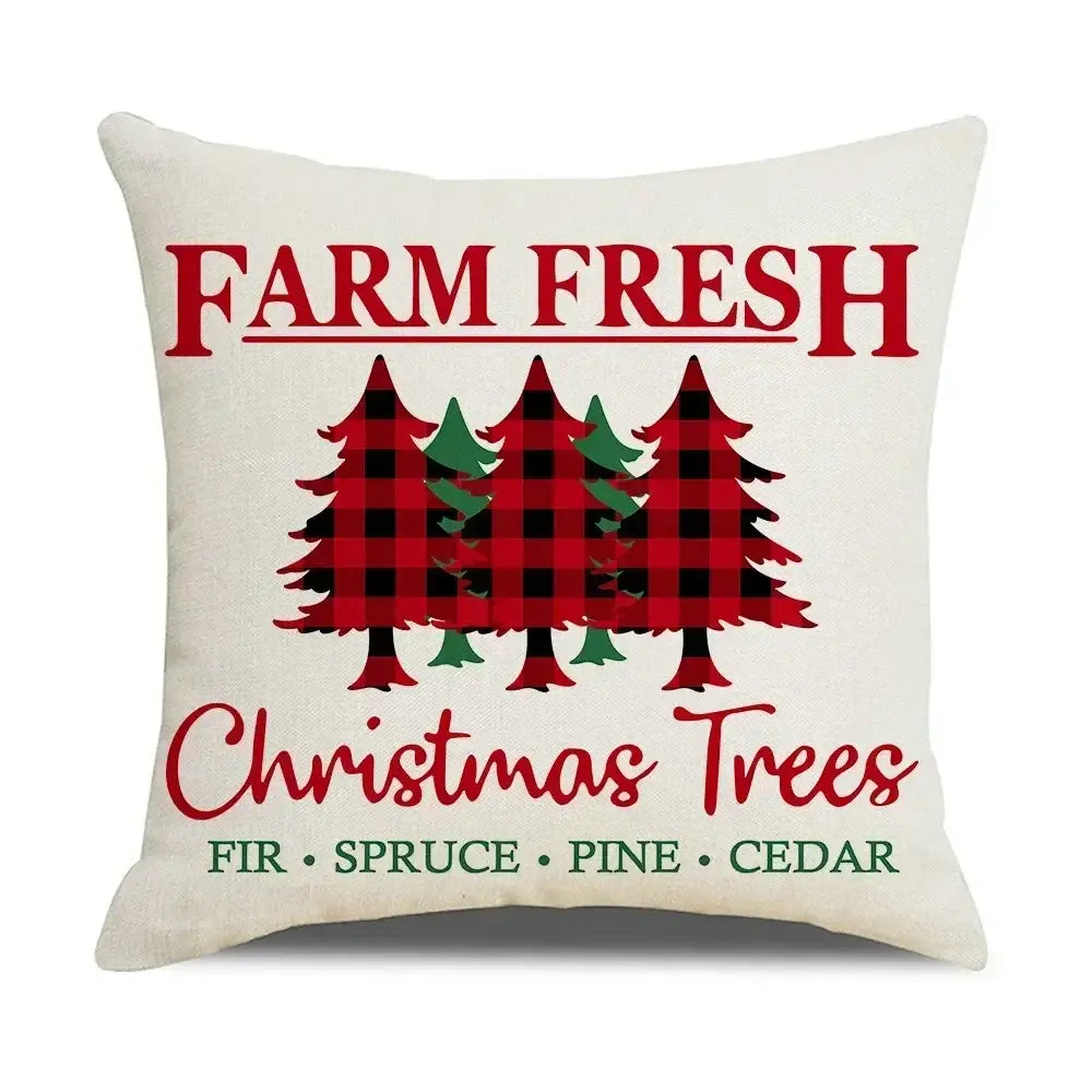 Farmhouse red christmas elk pillowcase living room embroidered decor