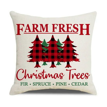 Farmhouse red christmas elk pillowcase living room embroidered decor