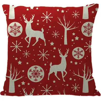 Farmhouse red christmas elk pillowcase living room embroidered decor