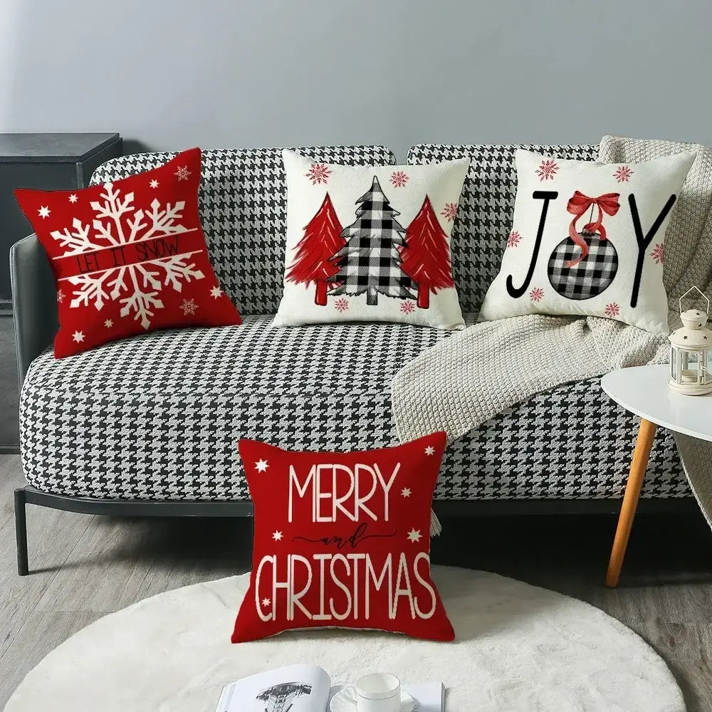 Farmhouse red christmas elk pillowcase living room embroidered decor