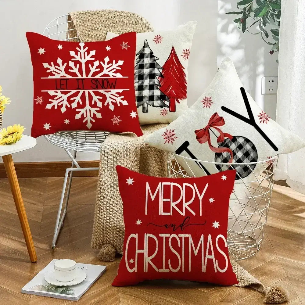 Farmhouse red christmas elk pillowcase living room embroidered decor
