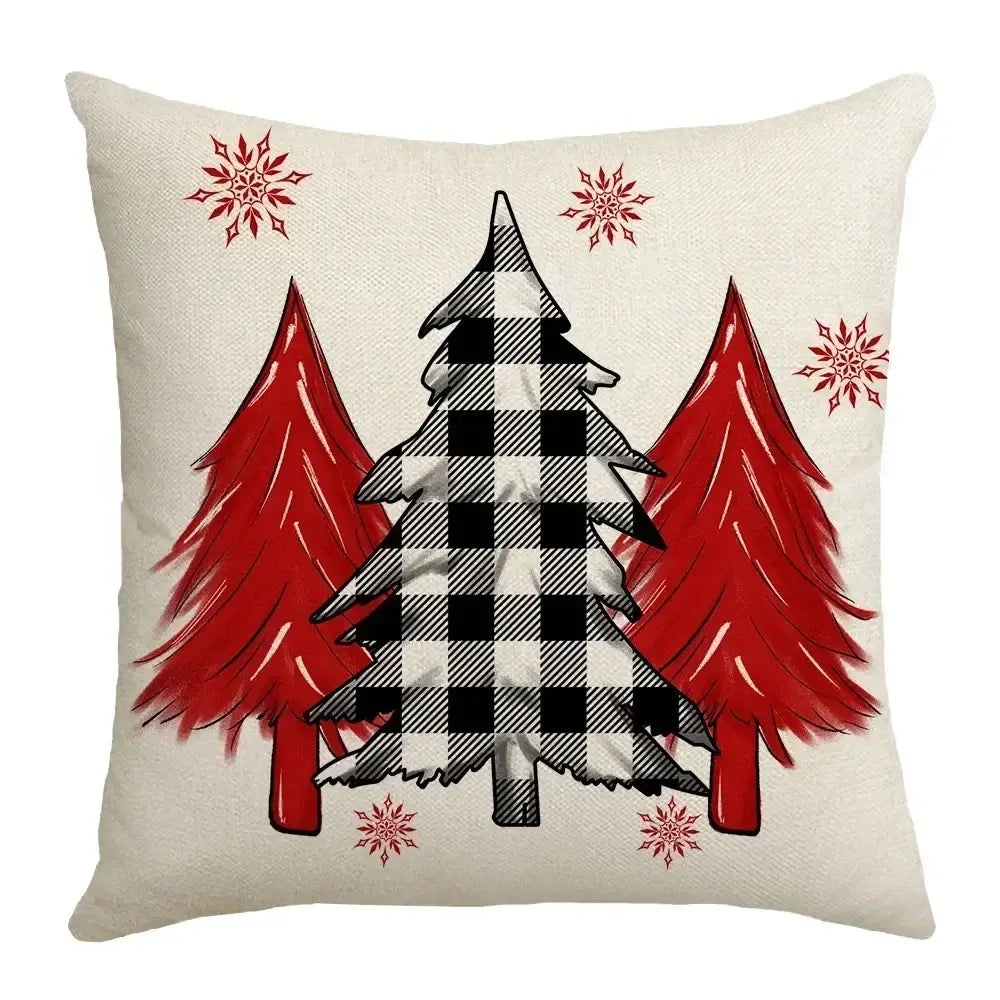 Farmhouse red christmas elk pillowcase living room embroidered decor