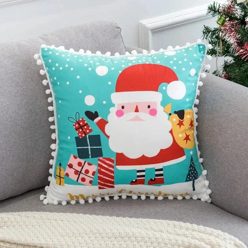 Farmhouse red christmas elk pillowcase living room embroidered decor