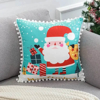 Farmhouse red christmas elk pillowcase living room embroidered decor