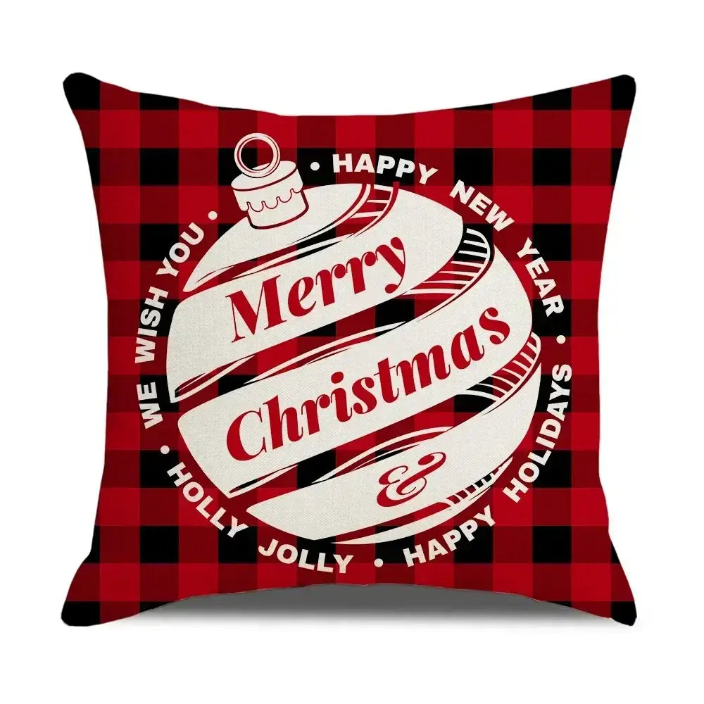 Farmhouse red christmas elk pillowcase living room embroidered decor