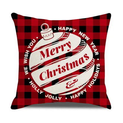 Farmhouse red christmas elk pillowcase living room embroidered decor
