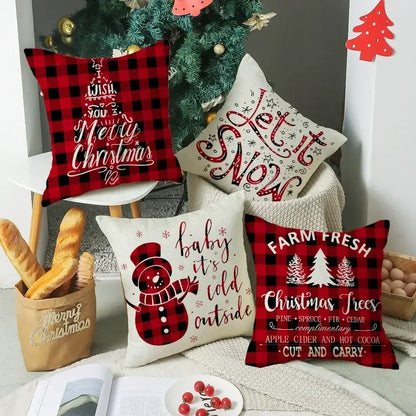 Farmhouse red christmas elk pillowcase living room embroidered decor
