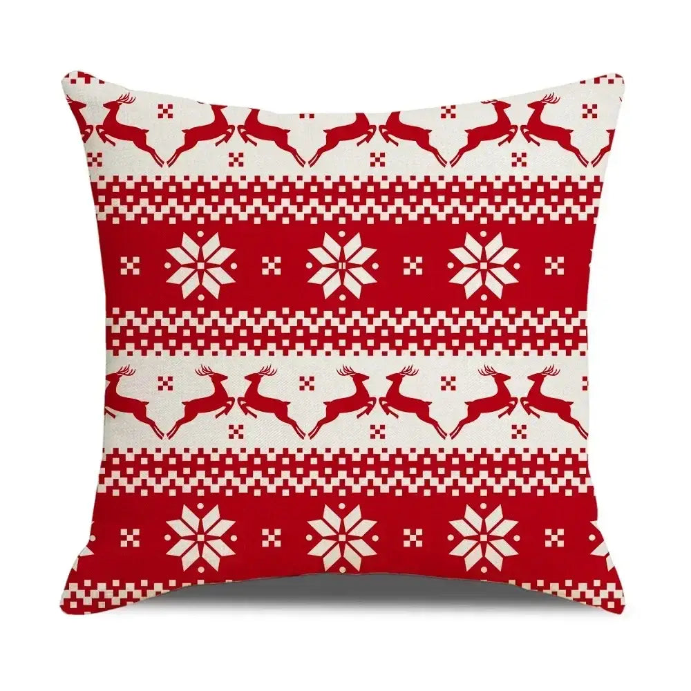 Farmhouse red christmas elk pillowcase living room embroidered decor