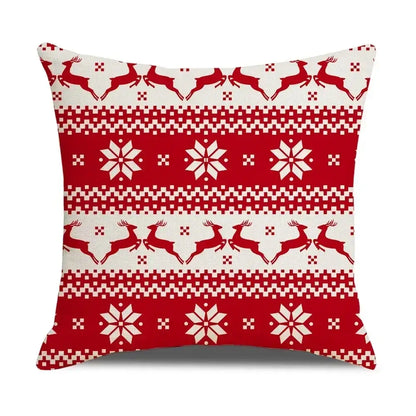 Farmhouse red christmas elk pillowcase living room embroidered decor