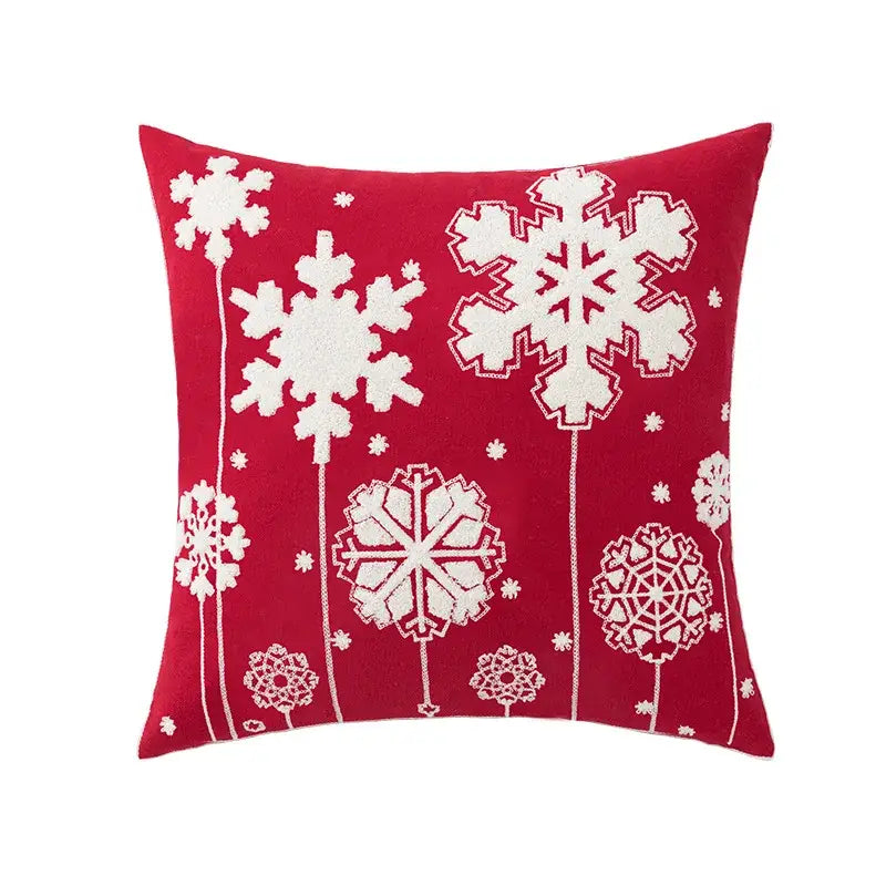 Red snowflake embroidered cushion cover living room velvet pillow