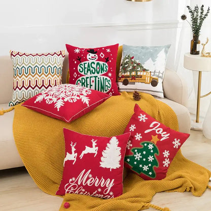 Red snowflake embroidered cushion cover living room velvet pillow