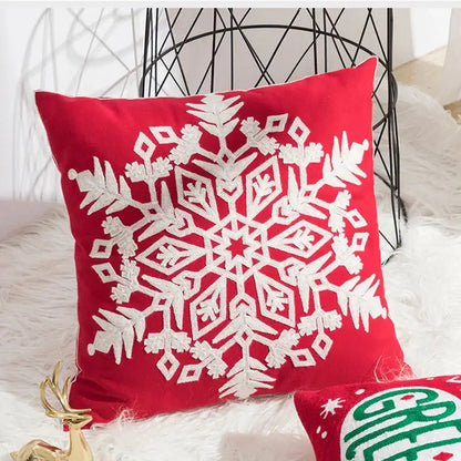 Red snowflake embroidered cushion cover living room velvet pillow