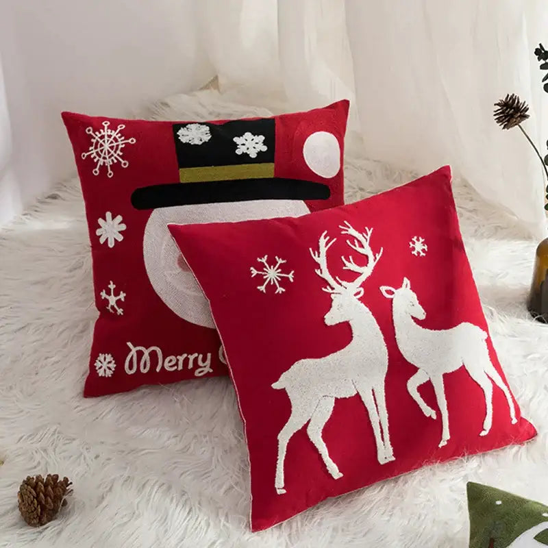 Red snowflake embroidered cushion cover living room velvet pillow