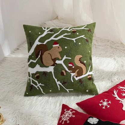 Red snowflake embroidered cushion cover living room velvet pillow