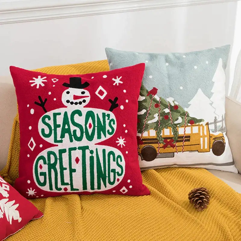 Red snowflake embroidered cushion cover living room velvet pillow