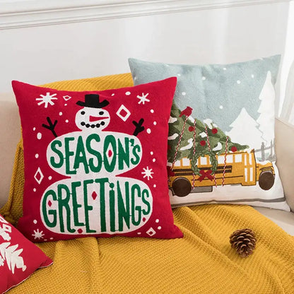 Red snowflake embroidered cushion cover living room velvet pillow