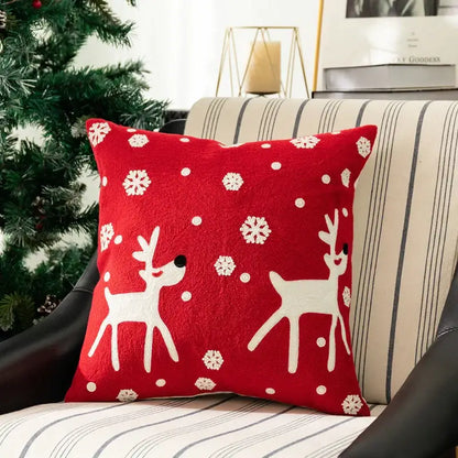 Blue santa sleigh embroidered pillow cover living room decor