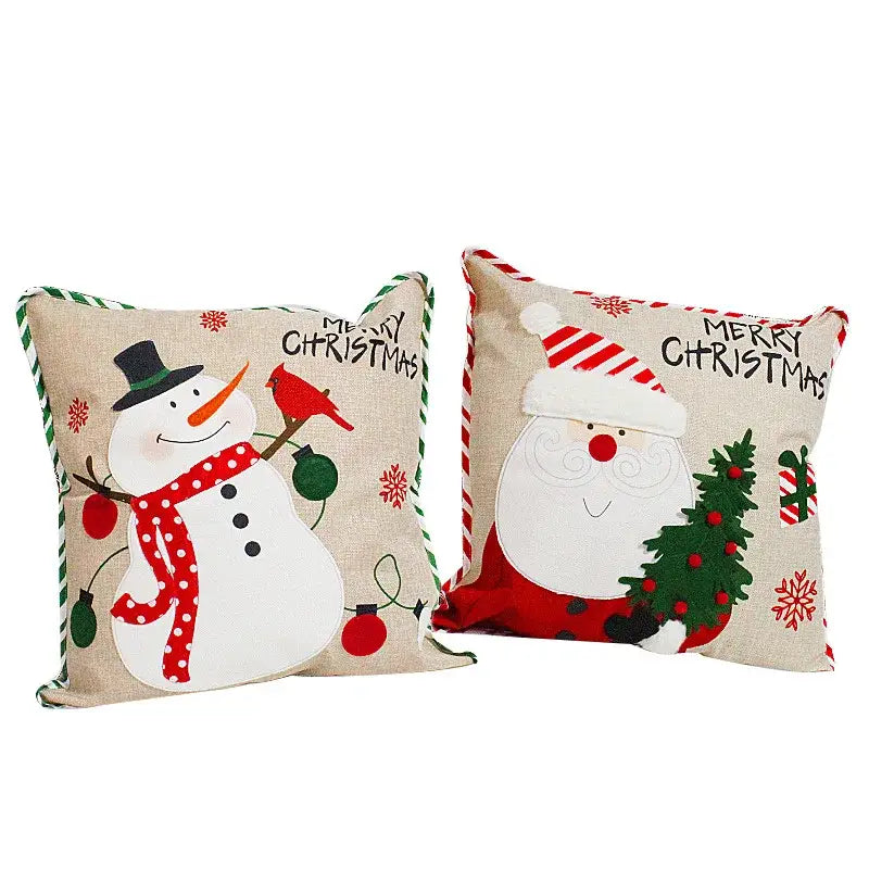 christmas embroidered snowman & santa pillows living room