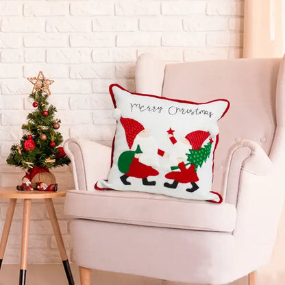christmas embroidered snowman & santa pillows living room