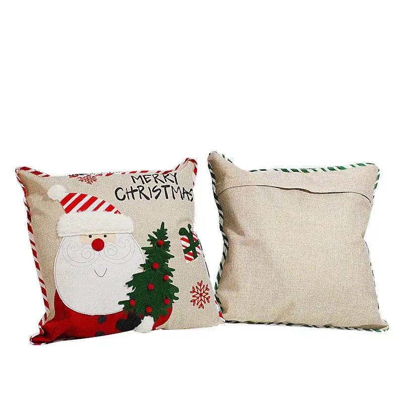 christmas embroidered snowman & santa pillows living room