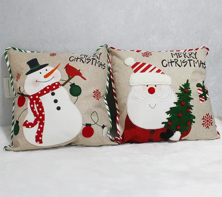 christmas embroidered snowman & santa pillows living room