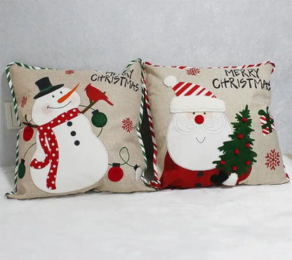 christmas embroidered snowman & santa pillows living room