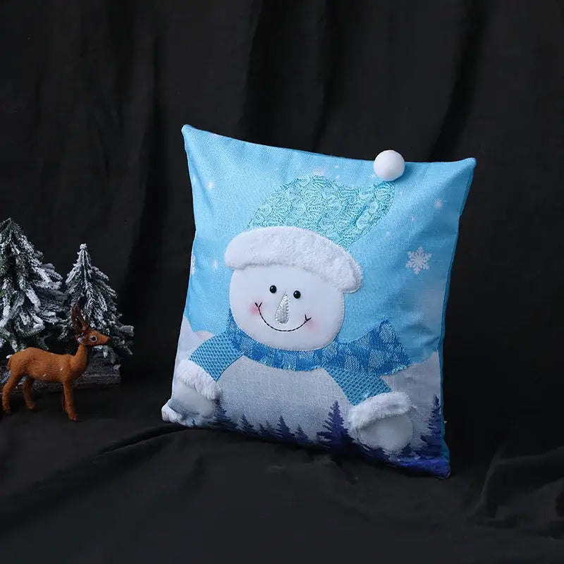christmas embroidered snowman & santa pillows living room