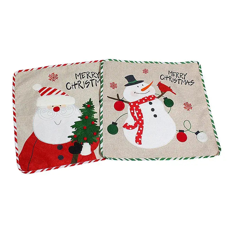 christmas embroidered snowman & santa pillows living room