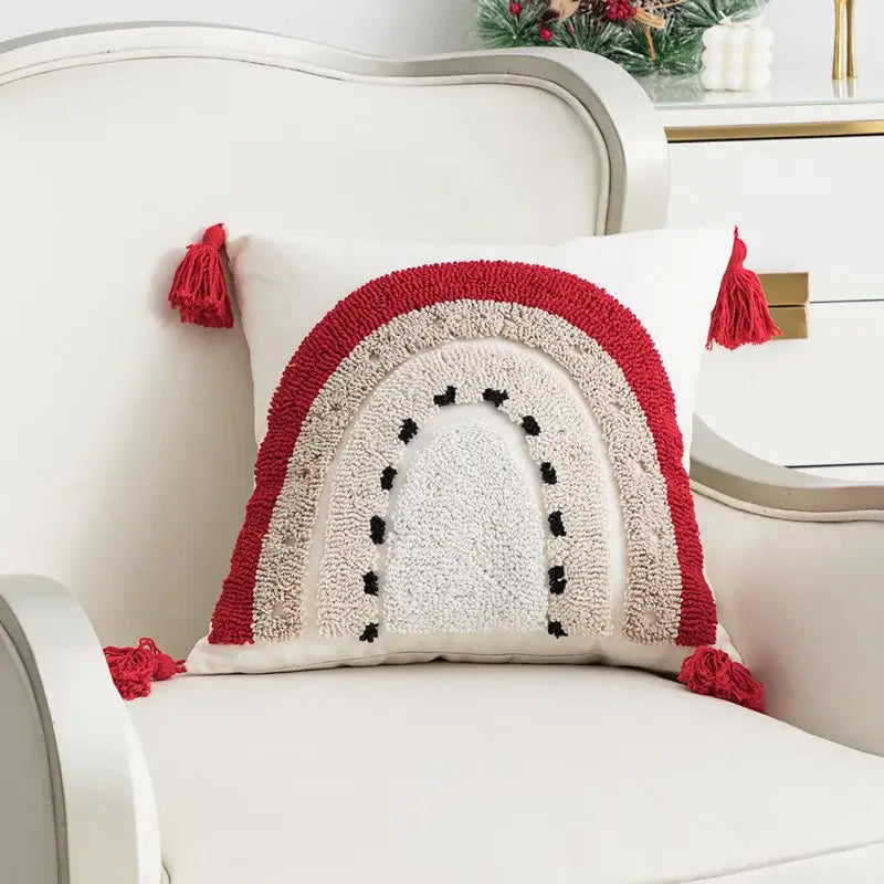 Christmas embroidered red geometric cushion cover living room decor
