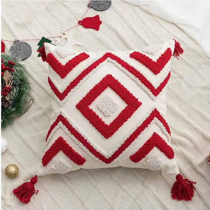 Christmas embroidered red geometric cushion cover living room decor