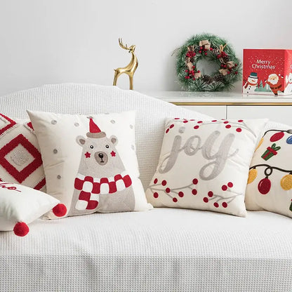 Christmas embroidered red geometric cushion cover living room decor