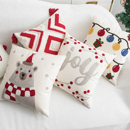 Christmas embroidered red geometric cushion cover living room decor