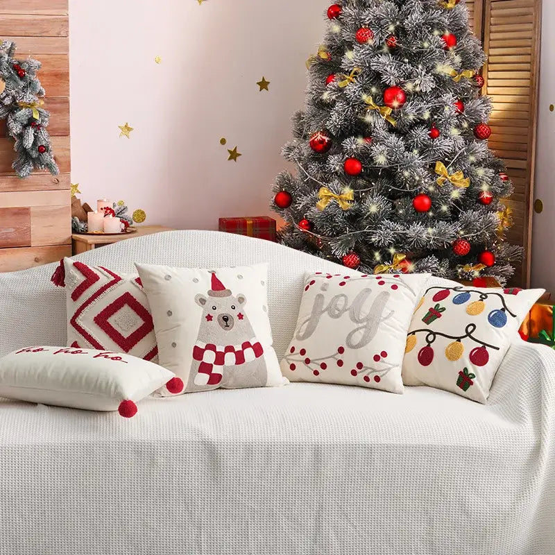 Christmas embroidered red geometric cushion cover living room decor