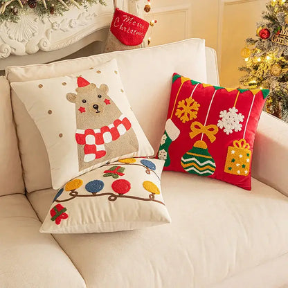Christmas embroidered red geometric pillow cover living room decor