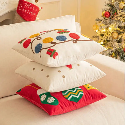 Christmas embroidered red geometric pillow cover living room decor