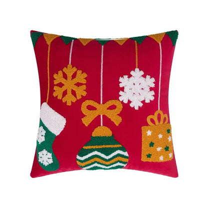 Christmas embroidered red geometric pillow cover living room decor