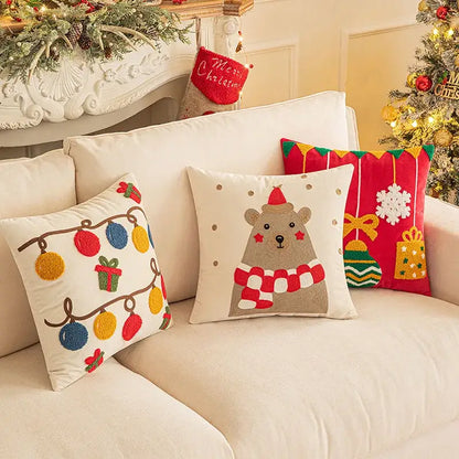 Christmas embroidered red geometric pillow cover living room decor