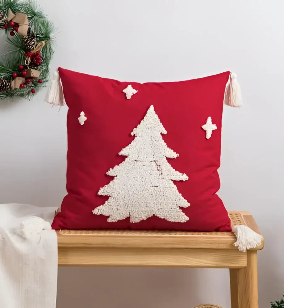 Christmas embroidered red geometric pillow cover living room decor