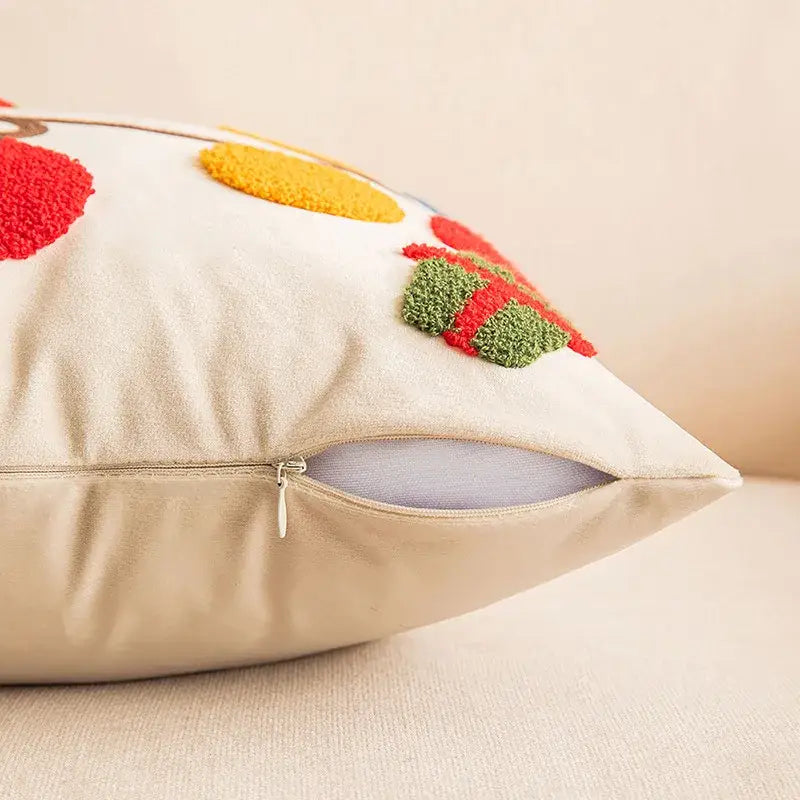 Christmas embroidered red geometric pillow cover living room decor
