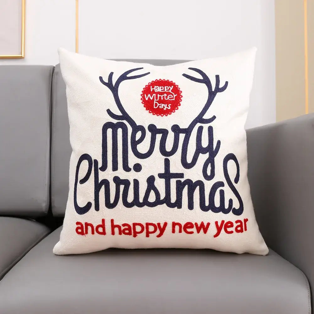 christmas embroidery cushion cover white & red living room