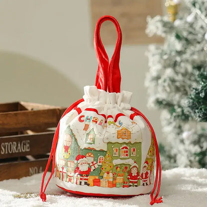 Green santa claus drawstring christmas eve apple bag for bedroom