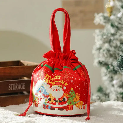 Green santa claus drawstring christmas eve apple bag for bedroom