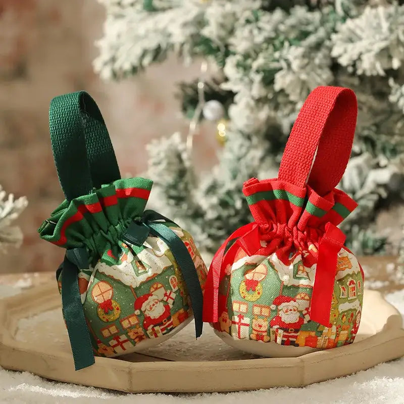 Green santa claus drawstring christmas eve apple bag for bedroom