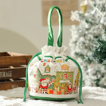 Green santa claus drawstring christmas eve apple bag for bedroom