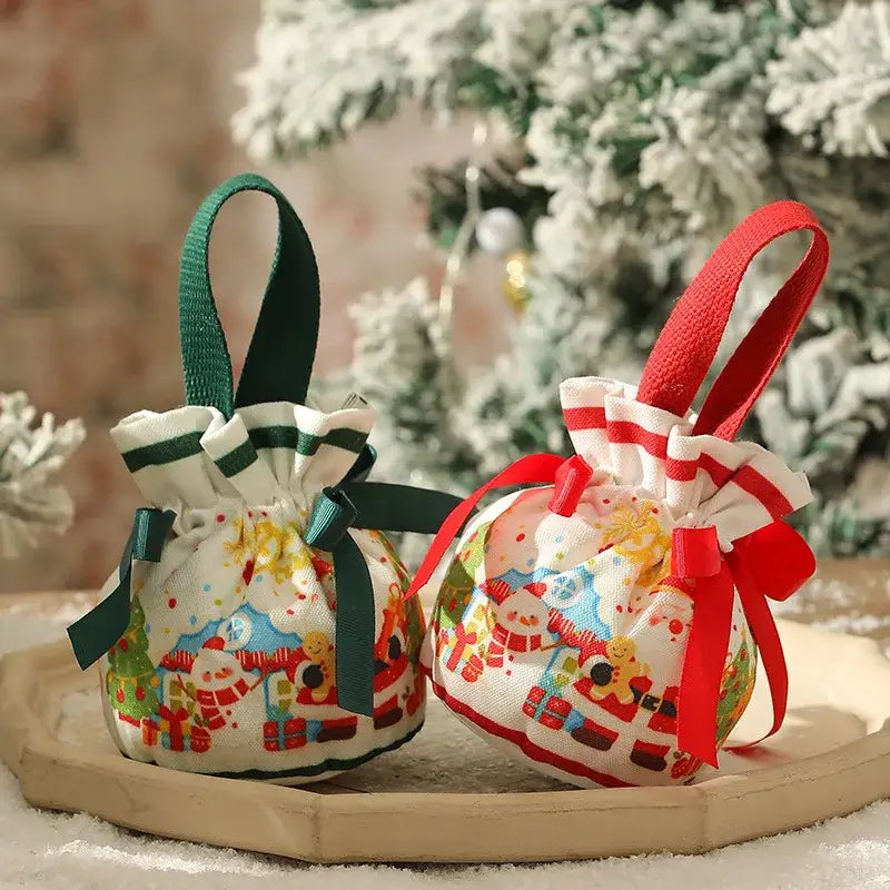 Green santa claus drawstring christmas eve apple bag for bedroom