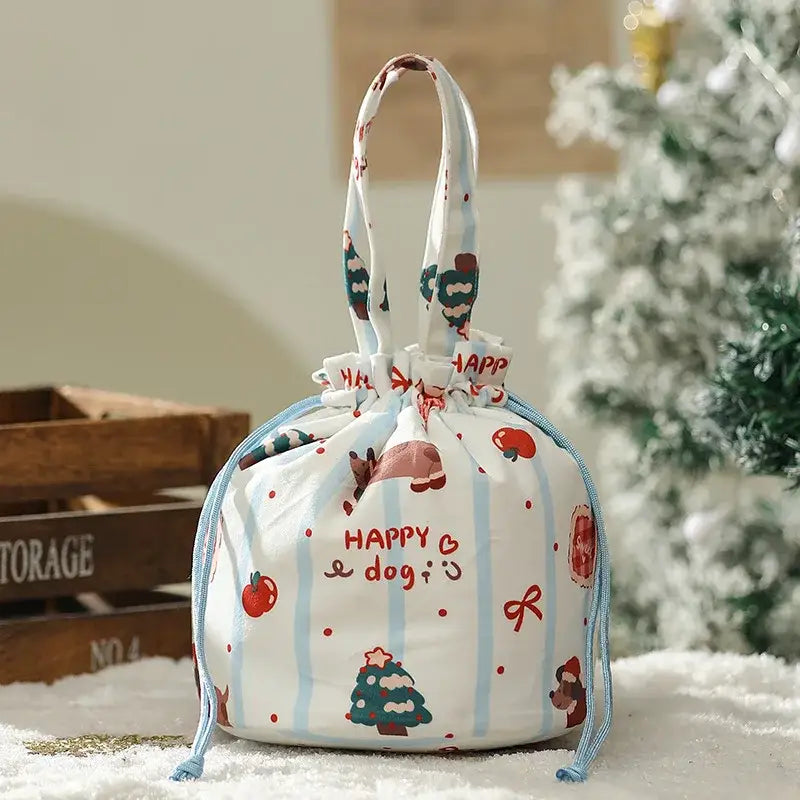 Green santa claus drawstring christmas eve apple bag for bedroom